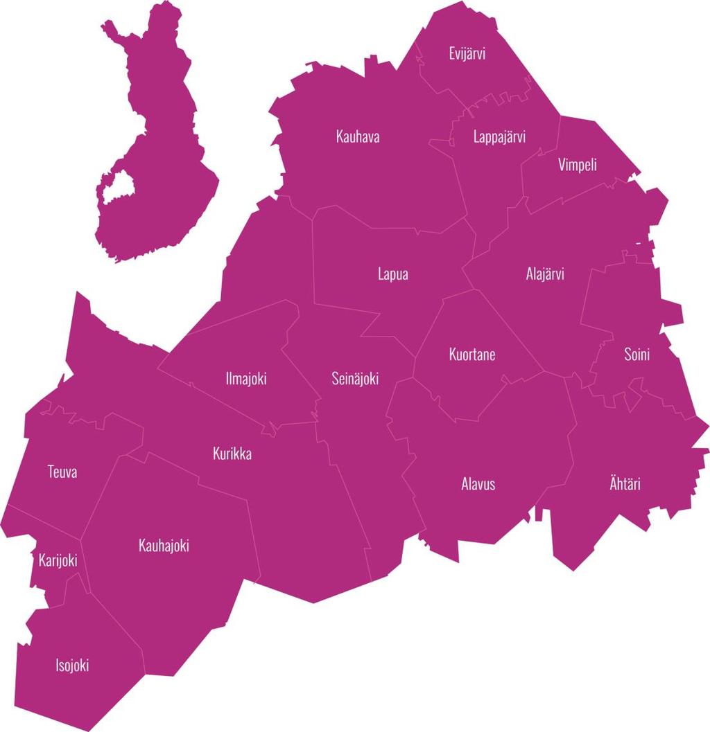 Lähtökohdat E-P:n liitossa on 17 kuntaa (2014 oli 27); vuonna 2019 Isokyrö palaa osaksi Etelä-Pohjanmaata (ja