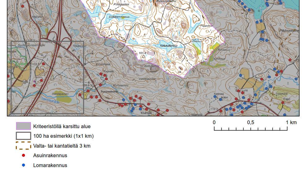 paljon korkeuseroja, maaperä muodostuu pääosin kalliosta ja