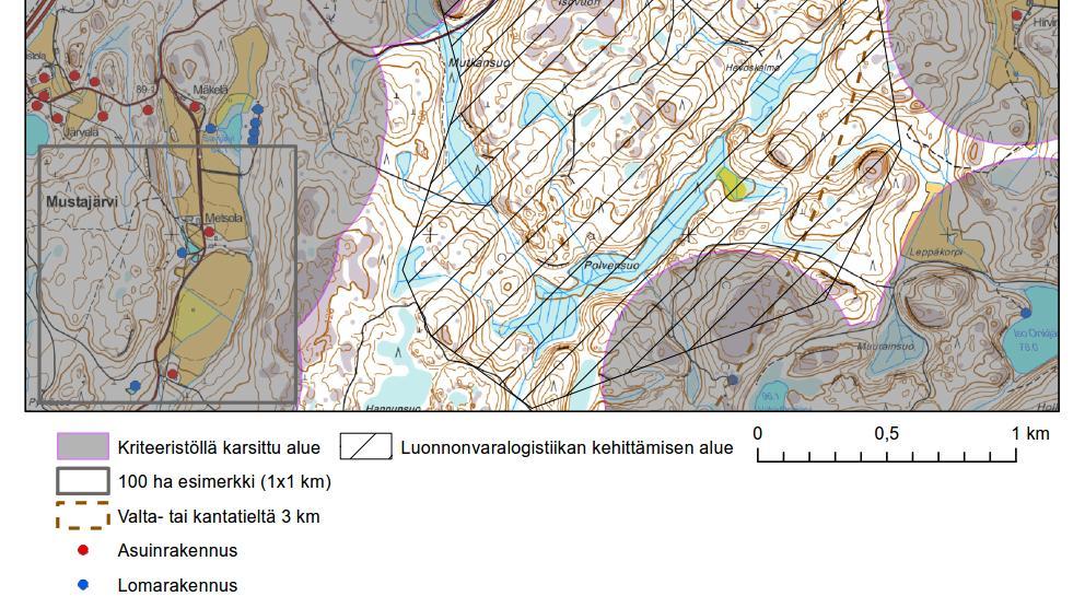 Puistolan liittymän suunnasta Alueella on paljon korkeuseroja ja alueen