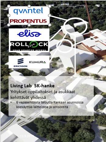 Living Lab ja test beds Tehty: Jyväskylän yliopiston 5k-projekti, jossa ensimmäisen talon asuinkunnista osa testasi älykaupunkipalveluja.