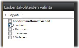 Jos et valitse mitään, näytetään kaikkien kohteiden summa. Avaa kirjaustaso klikkaamalla nuolikuvaketta.