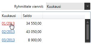 Voit ryhmitellä vientejä esimerkiksi kuukauden tai laskentakohteiden perusteella.