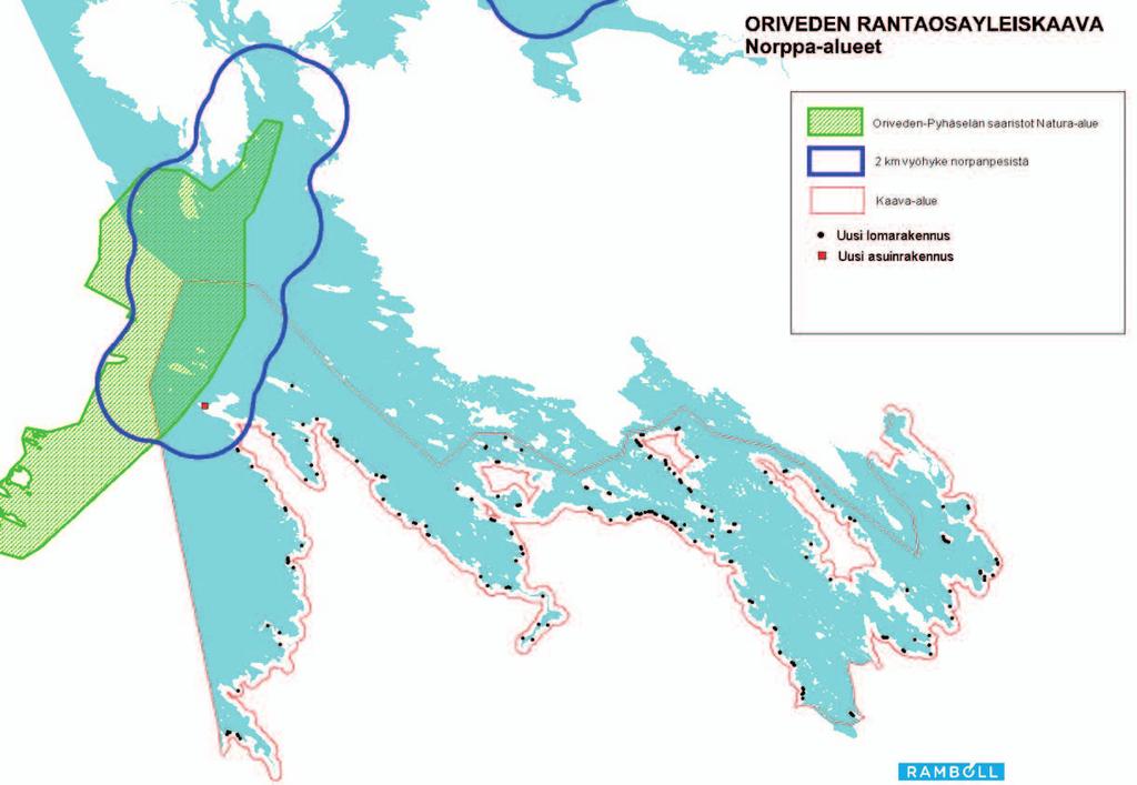 Kuva 29. Uudet rakennuspaikat suhteessa saimaannorpan pesäpaikkoihin.