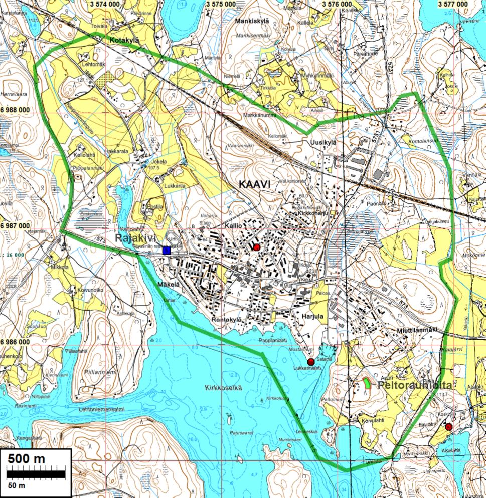 3 kaakkoisosan, Miettilänmäen-Koivulahden seudun tarkastin kattavasti (muinaisen lahden länsi- ja pohjoisrantaa peltojen reunoilla ulottuu pohjoisessa lähes rautatien tuntumaan).
