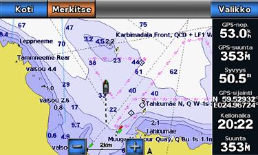 Valitse Merikartta, Kalastuskartta, 3-ulotteinen tai Mariner s Eye 3D. 3. Valitse Valikko > Muut alukset > AIS-luettelo.