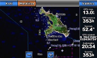 Säädä valokuvan läpinäkyvyyttä liukusäätimellä. Satelliittikuvat peittävät maata ja vettä sitä enemmän mitä suuremmaksi prosenttiluku määritetään.