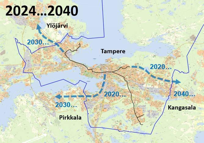 2017): Kaupunginvaltuuston päätöksen mukaisesti Tampereelle rakennetaan kaksihaarainen raitiotie Pyynikintorilta Hervantaan ja Taysin alueelle vuosien 2017 2021 aikana.