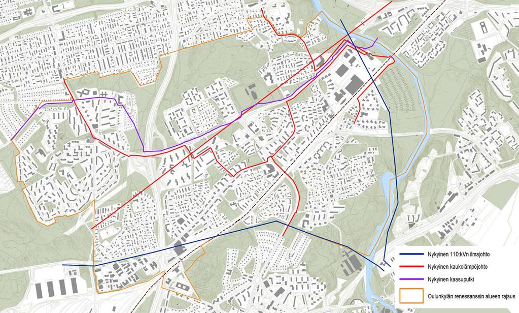 Yhdyskuntatekniikka Energiahuolto Alueella on olemassa oleva teknisen huollon verkostot.