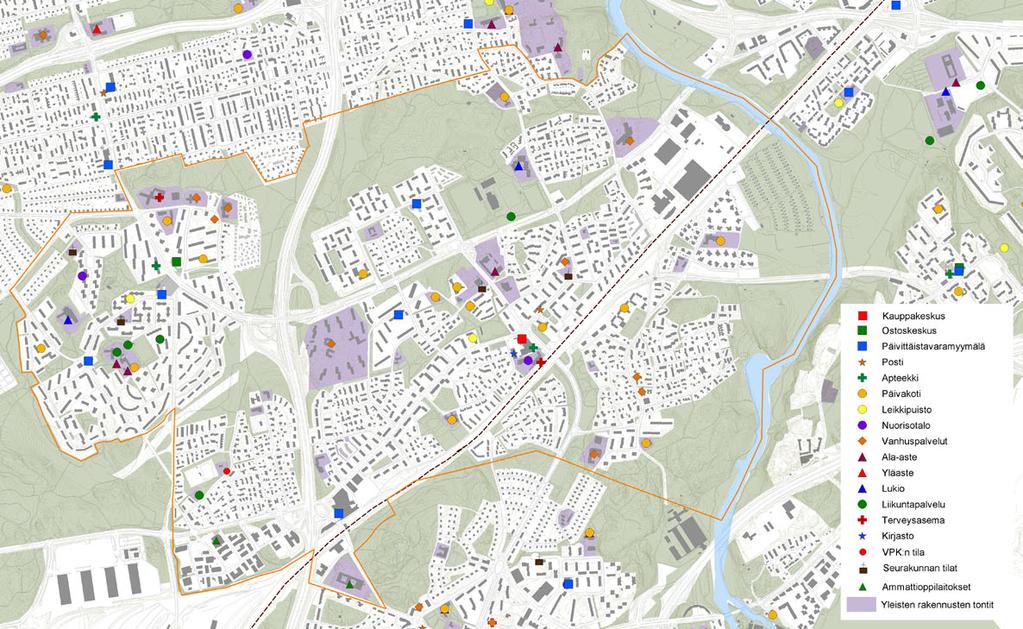 Palvelut Palvelut ovat keskittyneet Oulunkylässä aseman lähistölle ja Maunulassa Suursuon alueelle. Asuinalueiden keskelle ovat sijoittuneet pääasiassa koulut ja päiväkodit.