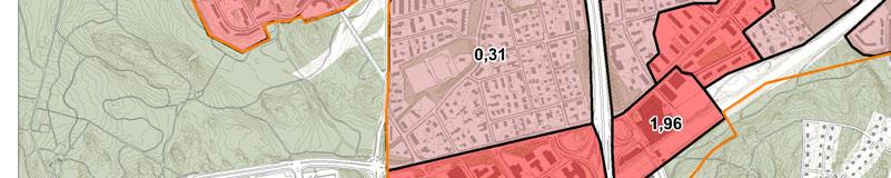 Muilla pientaloalueilla korttelitehokkuus vaihtelee välillä ek = 0,25 0,35.