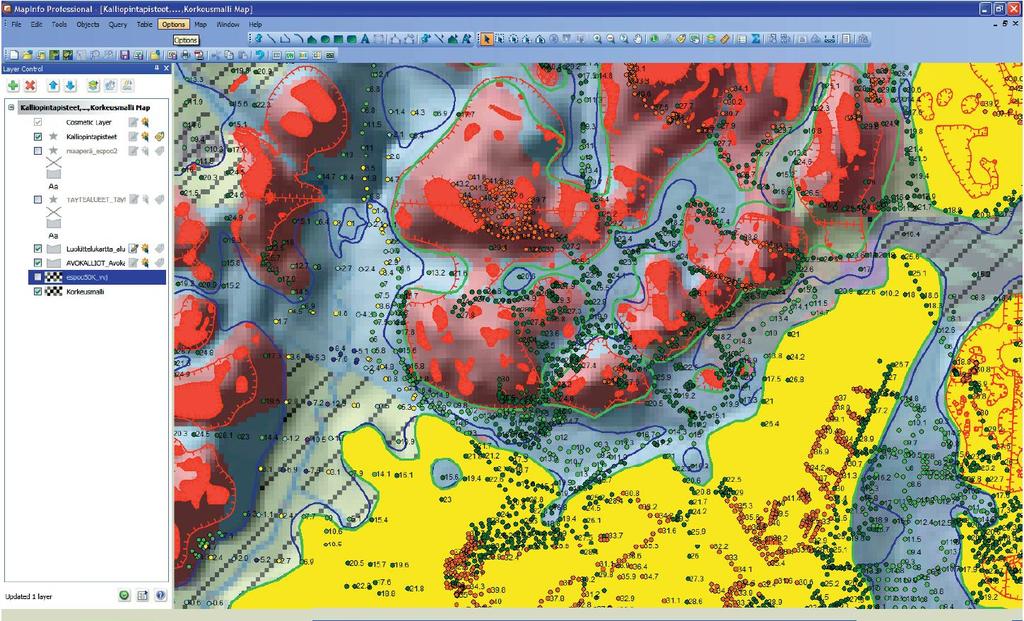 5.7.2012 3 (6) 2 Laatimisprosessi 2.1 Geologinen tulkinta Kartan laatiminen aloitettiin saattamalla kaikki lähtötietoaineistot MapInfo-muotoon ja samaan koordinaatistoon (Espoon VVJ).