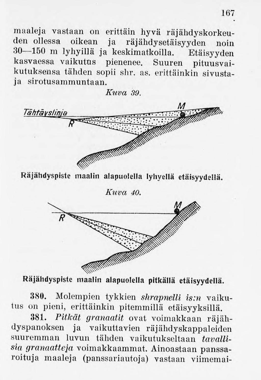 167 maaleja vastaan on erittäin hyvä räjähdyskorkeuden ollessa oikean ja räjähdysetäisyyden noin 30 150 m lyhyillä ja keskimatkoilla. Etäisyyden kasvaessa vaikutus pienenee.