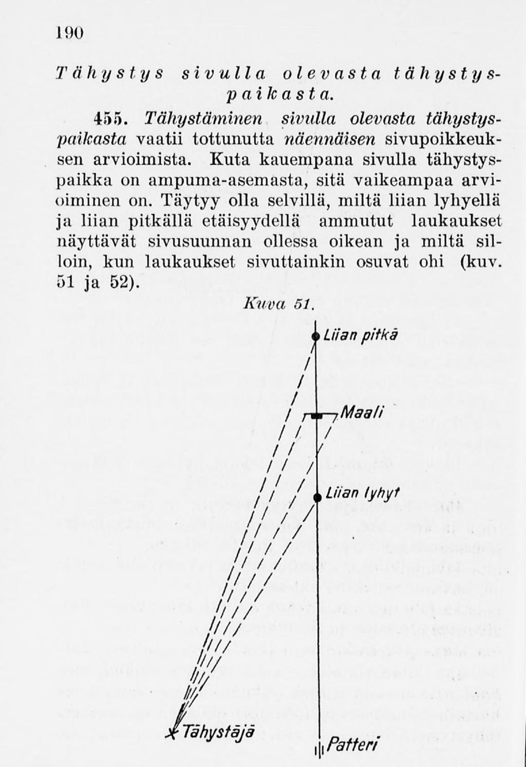 190 Tähystys sivulla olevasta tähystyspaikasta. 455. Tähystäminen sivulla olevasta tähystyspaikasta vaatii tottunutta näennäisen sivupoikkeuksen arvioimista.