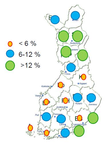 joka toisessa eliömaakunnassa (taulukko 5).