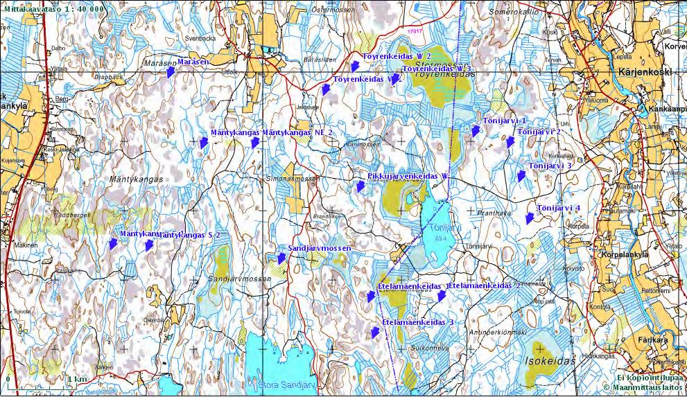 Suurin osa rakennuspaikoista sijoittuu tieyhteyden ulottumattomiin, eikä kartoitusta tehdessä ollut tiedossa miten tiet on suunniteltu rakennettavaksi.