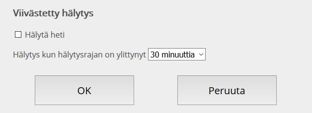 Viivästetty hälytys Käyttäjä voi tarvittaessa asettaa viivästetyn hälytyksen kohteisiin, joissa lämpötila voi hetkellisesti nousta/ laskea ilman että siitä olisi haittaa.