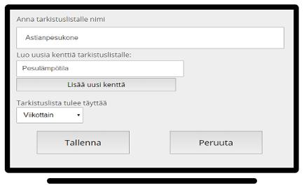 Kuva 5. Tarkistuslistan luonti Kun tarkastuslista on luotu, se näkyy etusivulla tarkastuslistat välilehdellä.