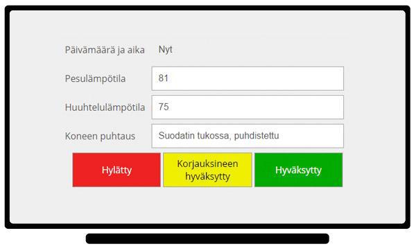 Tarkastuskirjauksen tekeminen Edellisessä vaiheessa luotu Astianpesukone tarkastus-kirjaus tehdään seuraavasti: 1.