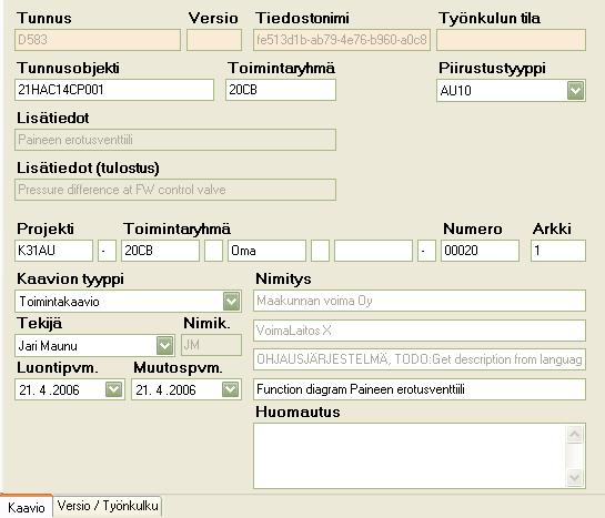 Kaavio luodaan automaatioprojektin asetuksissa määritetyn Toiminto- ja Säätökaaviot kansion alle. Ensin ko.