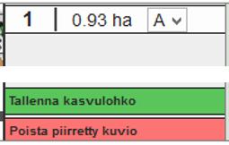 Tallenna kasvulohko painikkeella tallennetaan valinnat. Poista piirretty kuvio painikkeella poistetaan piirretty lohkoraja.