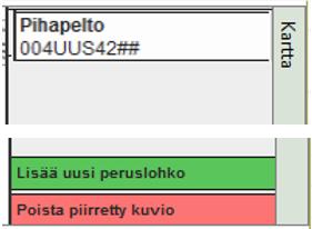 peruslohko ( ) painiketta. Lohkon ensimmäinen kulmapiste asetetaan kartalle napauttamalla hiirellä haluttua kohtaa ja rajaviivan piirtoa jatketaan määrittelemällä samoin lohkon muut kulmapisteet.