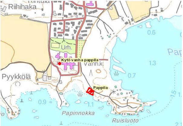 Pappilasta itään on ranta-alue tontitettu asumiselle, myös Ruisluoto on tiiviisti rakennettu vapaa-ajanasunnoilla.