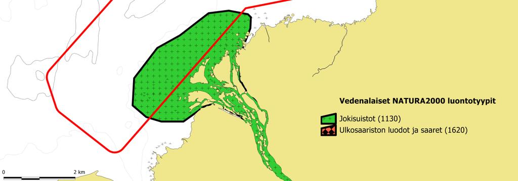 Copyright Liikennevirasto lupa nro 5622/1024/2010 Kuva 6. Kirjoittajan arvio alueella esiintyvistä NATURA 2000 luontotyypeistä, jotka sisältävät vedenalaista luontoa.