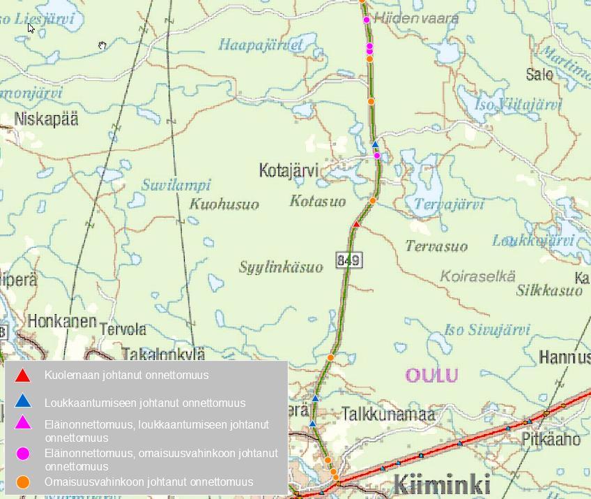 Maantien 849 parantaminen välillä Kiiminki Yli-Ii, Oulu 5/16 Onnettomuudet Tarkastelujaksolla on vuosina 2011-2016 sattunut 28 onnettomuutta, joista yhdeksässä on tapahtunut henkilövahinkoja ja