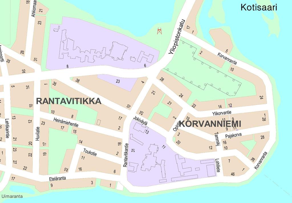 2 Suunnittelualue Suunnittelualue sijaitsee 5. kaupunginosassa osoitteessa Ylikorvantie 22. Suunnittelualue käsittää korttelin 506 tontin 5 sekä lähivirkistysaluetta.