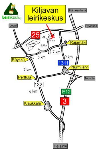 Hyvinkään tai tien 25 suunnalta Rajamäen kautta: Hanko-Hyvinkää tieltä (tie nro 25) käännytään Rajamäelle (tie nro 1311).