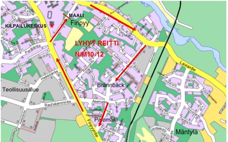 NOORMARKUN AJO MAANTIEAJON REITTI Lyhyt kierros (n 3,3km) Finpyyntie-Piilitie-Laviantie-Bränbäckintie n. 3,3 km.