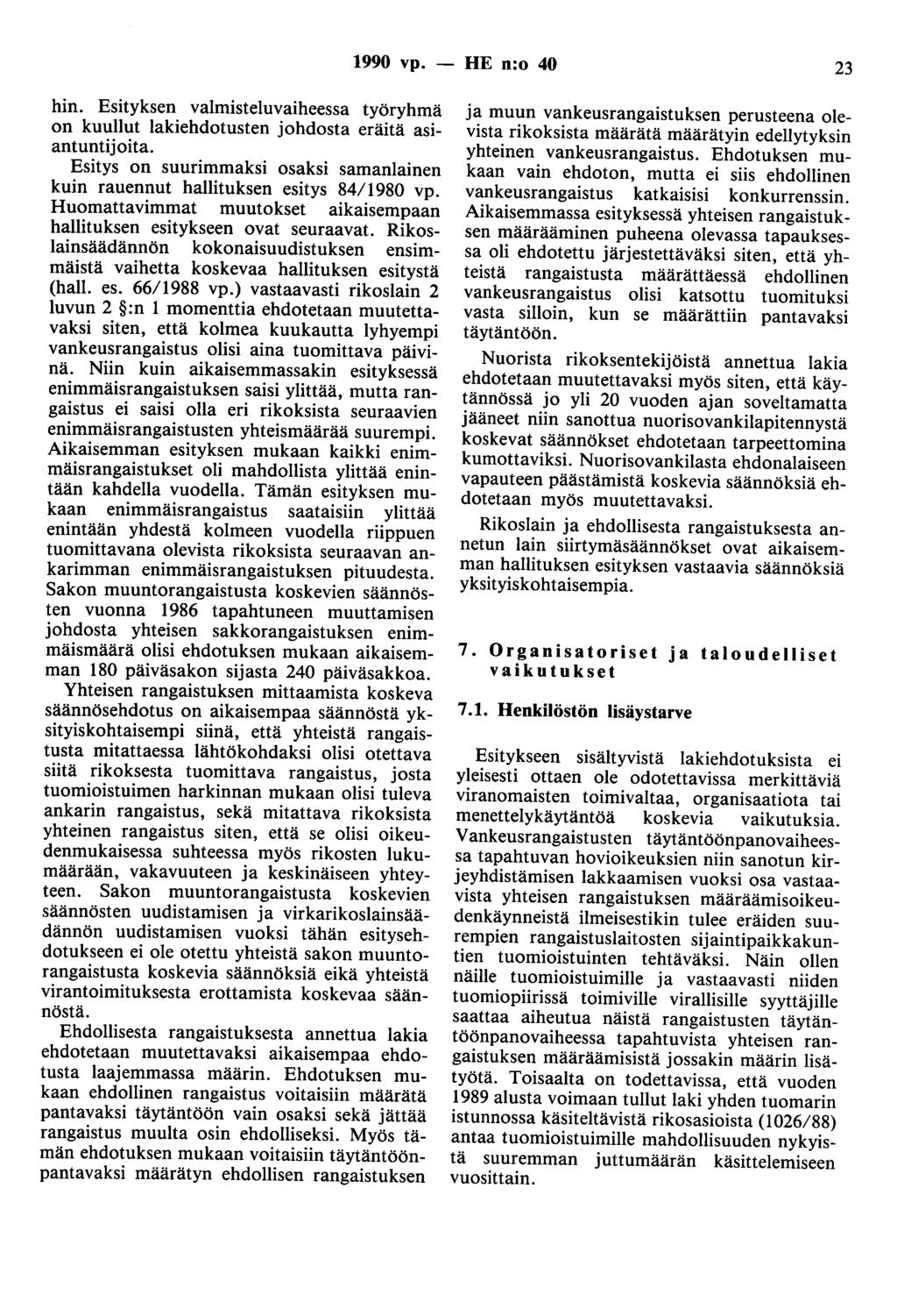 1990 vp. - HE n:o 40 23 hin. Esityksen valmisteluvaiheessa työryhmä on kuullut lakiehdotusten johdosta eräitä asiantuntijoita.