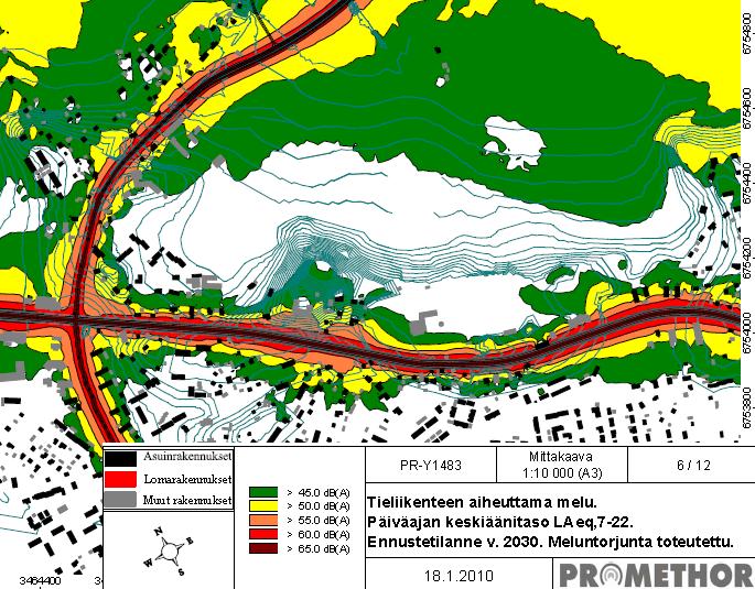 Valtatien ja Iitintien meluennuste. Päivämelu 2030.