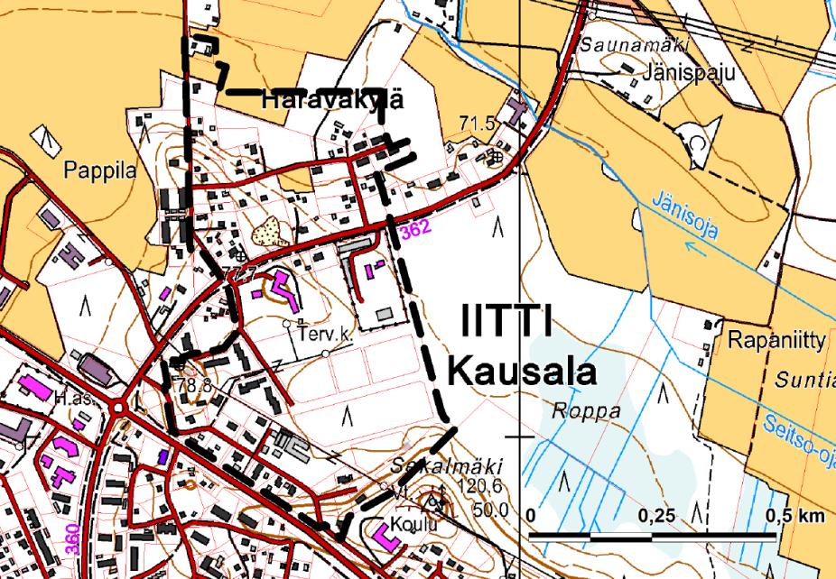 2.22 Liikenneratkaisut Iitintie on seututieluokan tie ja se on osoitettu maantien alueeksi (LT). Iitintielle on osoitettu suoria tonttiliittymiä olemassa olevan tilanteen edellyttämällä tavalla.