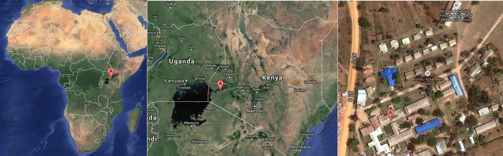 10 2.1 Kendu Hospital Kendu Bayn Adventistisairaala sijaitsee Keniassa Itä-Afrikassa noin 5 kilometrin päässä Kendu Baysta, lähellä Victoria-järveä kuten kuvasta (kuva 1.) voidaan todeta.