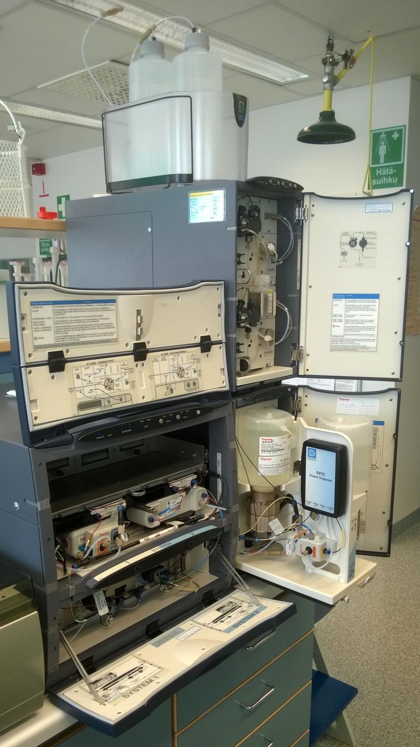 5.2 Laitteen toiminta ICS-5000-laitteistoon kuuluu neljä eri moduulia. Automaattinen näytteensyöttäjä eli AS-DV injektoi analysoitavan näytteen laitteelle (kuva 11).