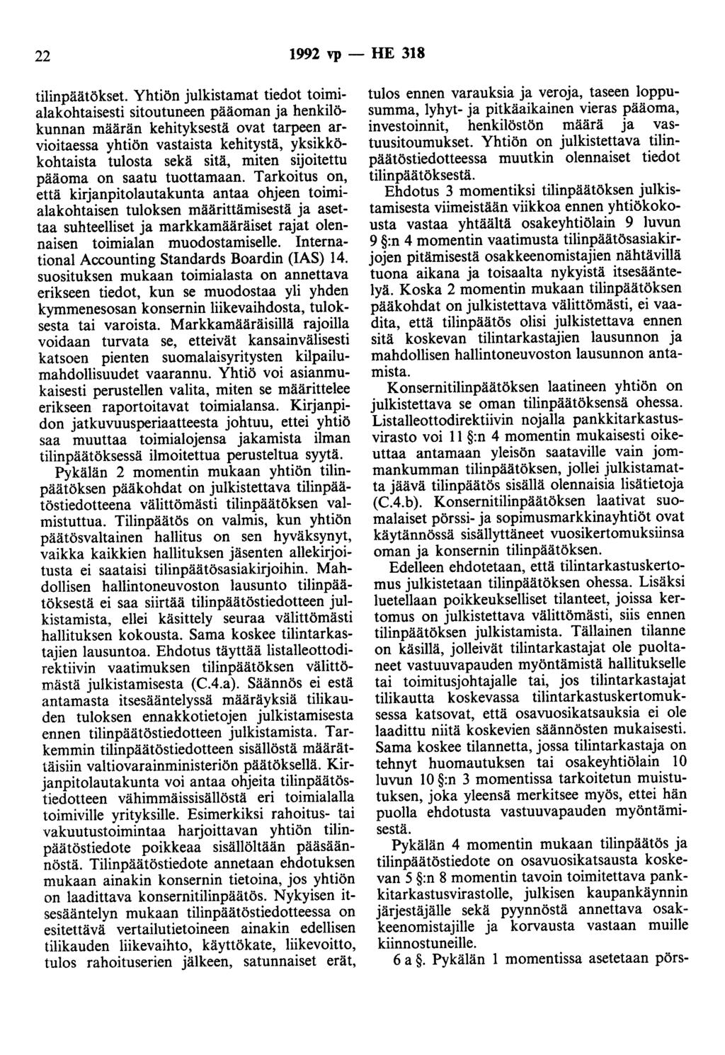 22 1992 vp - HE 318 tilinpäätökset.