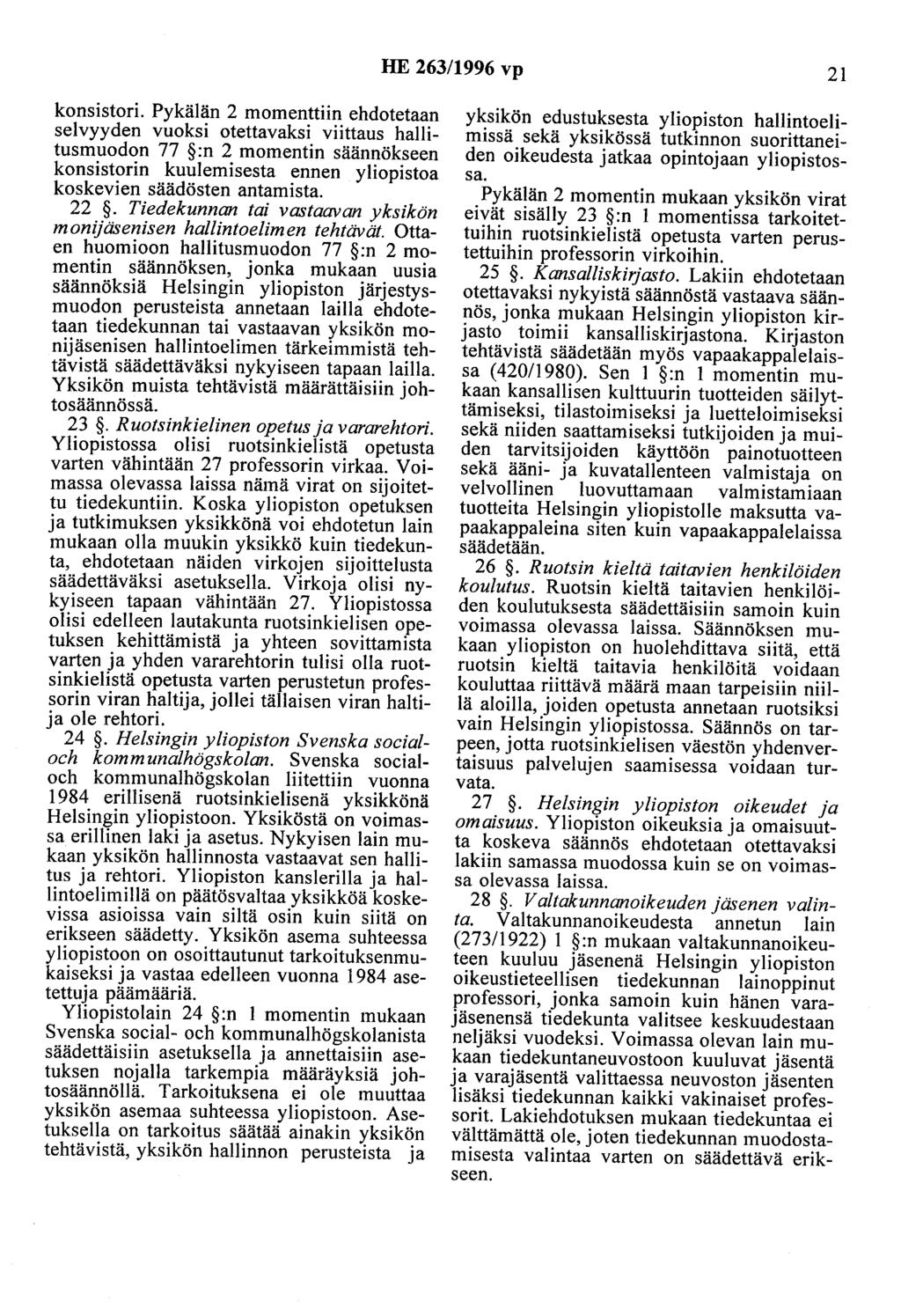 HE 263/1996 vp 21 konsistori.