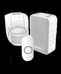 (valkoinen): 2 x CR2032 (3 V) 80m 84dB x6 5004100965400 DC313NDE Langaton kannettava ja kytkettävä ovikello, jossa on äänenvoimakkuuden säätö ja painike valkoinen Oven sisääntulosarja Valvoo oven