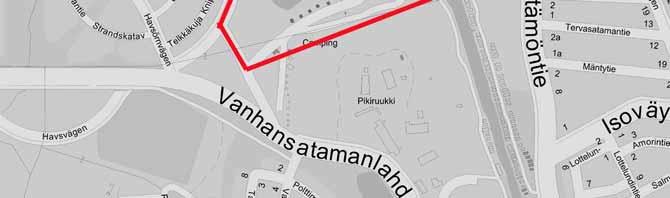 Suunnittelualue käsittää nykyisen leirintäalueen ja sen länsipuolisen metsäalueen Vanhansatamanlahdentielle asti.