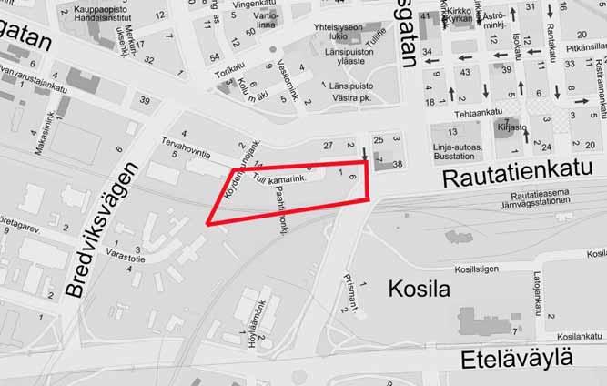 22 TULLIKAMARINKADUN JA RAUTATIEALUEEN VÄLINEN ALUE ASEMAKAAVAMUUTOKSEN VIREILLE TULON SYY Kokkolan kaupunki on vaihtanut ratahallintokeskuksen kanssa maa-alueita.