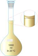 13 14 15 Liuosten valmistus ja säilytys Liuosten valmistus mittapulloon (volumetric flask). Dekantterilasin tai erlenmeyer-kolvin tilavuusasteikko ei ole riittävän tarkka.