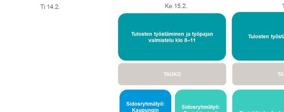 Kuopion kaupunki Loppuraportti 6 (20) Kuva 2. Work Café -tilaisuuksien aikataulu ja sidosryhmät.