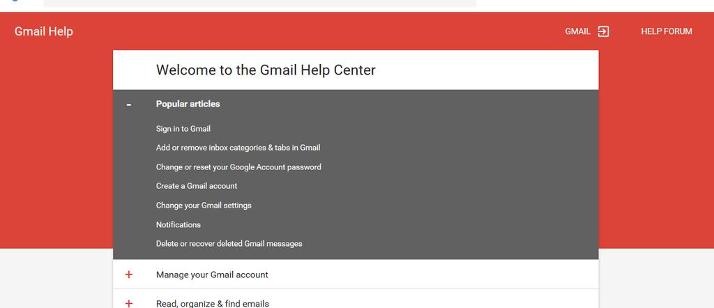 Lue lisää tilin luomisesta, kirjautumisesta, asetuksista, Gmailin käyttämisestä, sähköpostien kirjoittamisesta jne. google help'stä. Kuva 3: Welcome to the Gmail Help Center [verkkonäkymä].
