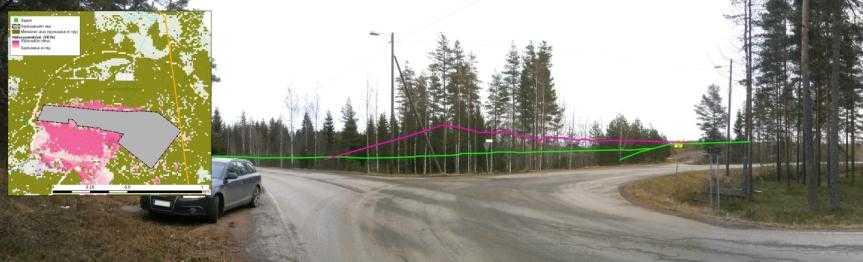 Kuva 7-17. Näkymä hankealueelle Matarojantien ja Ekokaaren risteyksestä vaihtoehdossa VE1B.