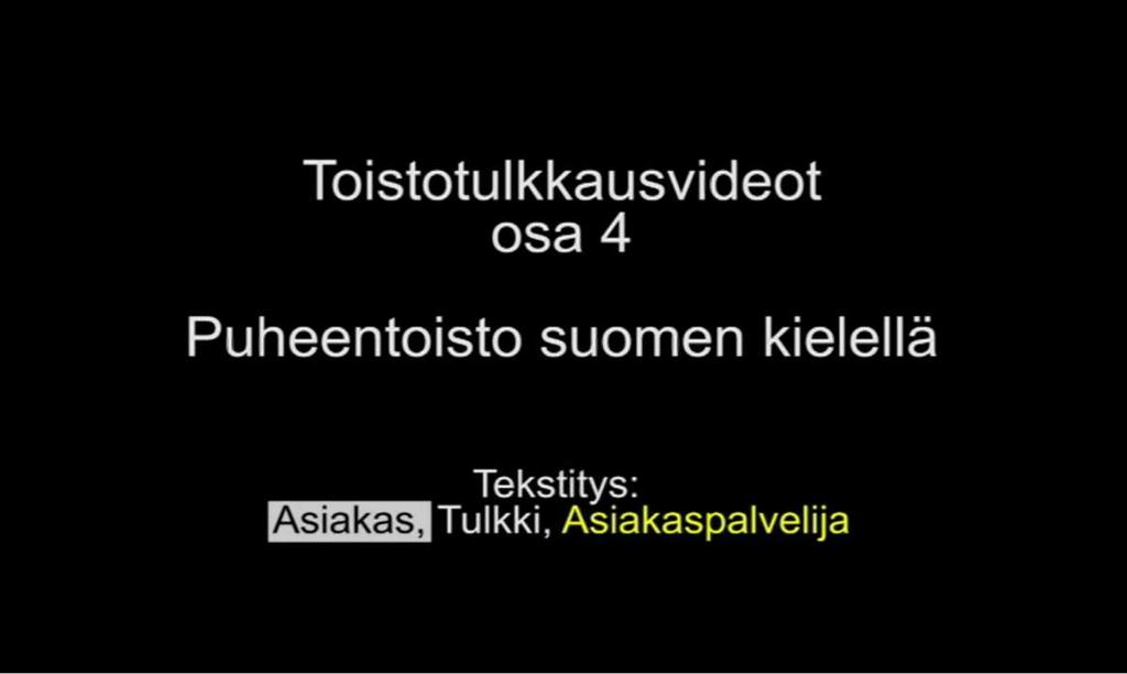 29 KUVA 5. Puheentoistovideossa käytimme kolmantena tekstitysvärinä mustaa harmaalla pohjalla Paras fontti tekstityksille olisi ollut Tiresias-fontti, jota esimerkiksi Yle käyttää tekstityksissään.