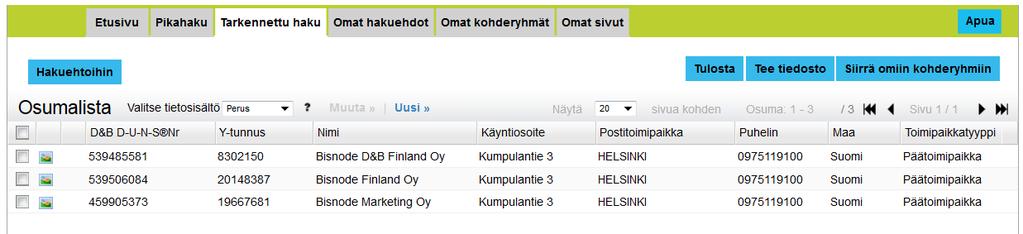 23 Osumalistalta voi myös suoraan luoda uuden tietosisällön painamalla Uusi linkkiä.