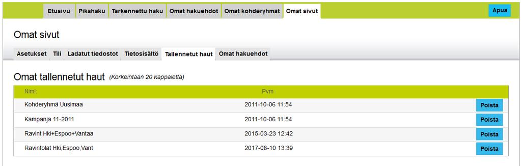 Vaihtaaksesi tietosisältöä ruudulla, paina luomaasi sisältöä ja osumalista sisältää uudet valitsemasi