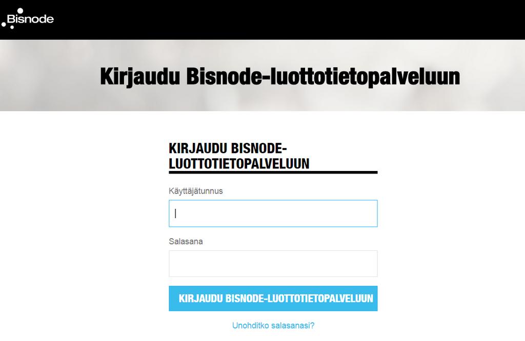 3 Anna käyttäjätunnuksesi ja salasanasi ja paina Kirjaudu Bisnode-luottotietopalveluun