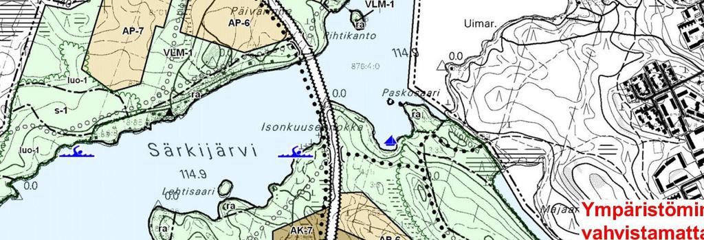 lähivirkistysaluetta (VLK-1). Alueelle sijoittuu lisäksi kevyen liikenteen pääreittejä ja ulkoilureittejä. kuva 4: Ote osayleiskaavasta.